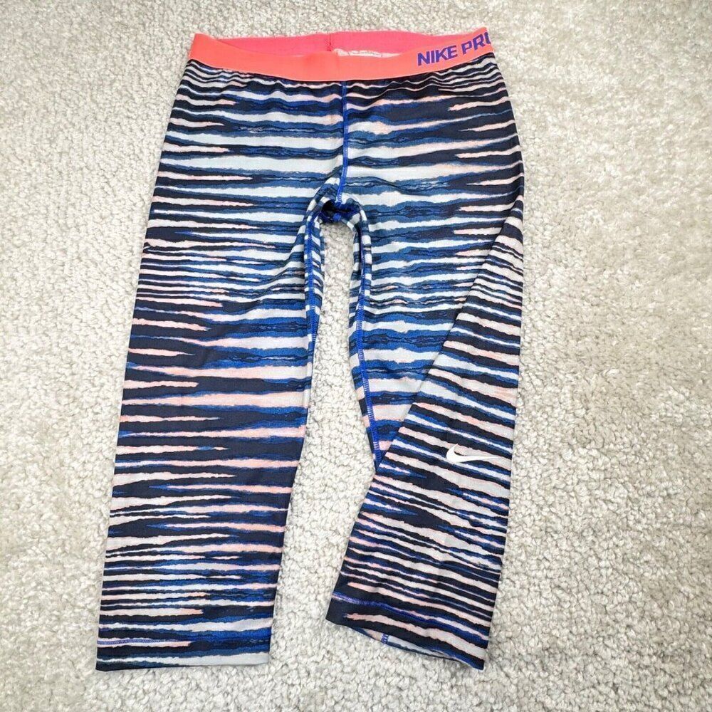Nike Pro Dri Fit Compression Capri Legging Blue Orange Zebra Print